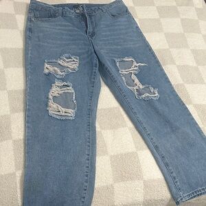 Fashion Nova Light Blue Distressed Straight Leg Jeans